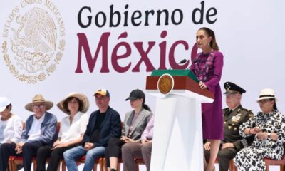 Imagen de Claudia Sheinbaum, presidenta de México, durante su evento de rendición de cuentas en el Monumento a la Revolución.