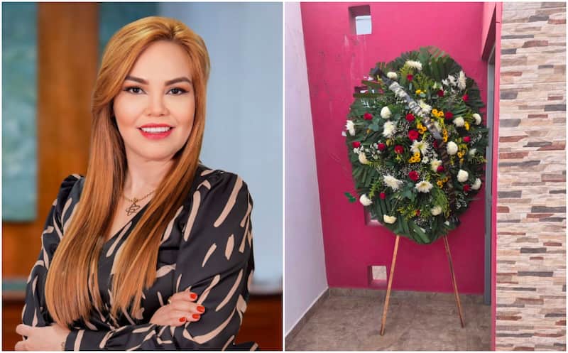 Paola Gárate, diputada del PRI en Sinaloa, recibió una corona fúnebre afuera de su domicilio en Culiacán, Sinaloa.