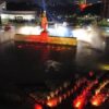 Glorieta de la Minerva de noche y con fuente