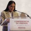 Imagen de Ariadna Montiel, presidenta nacional de Morena, durante una conferencia de prensa donde hablaron sobre la marcha realizada en Chihuahua el sábado pasado.